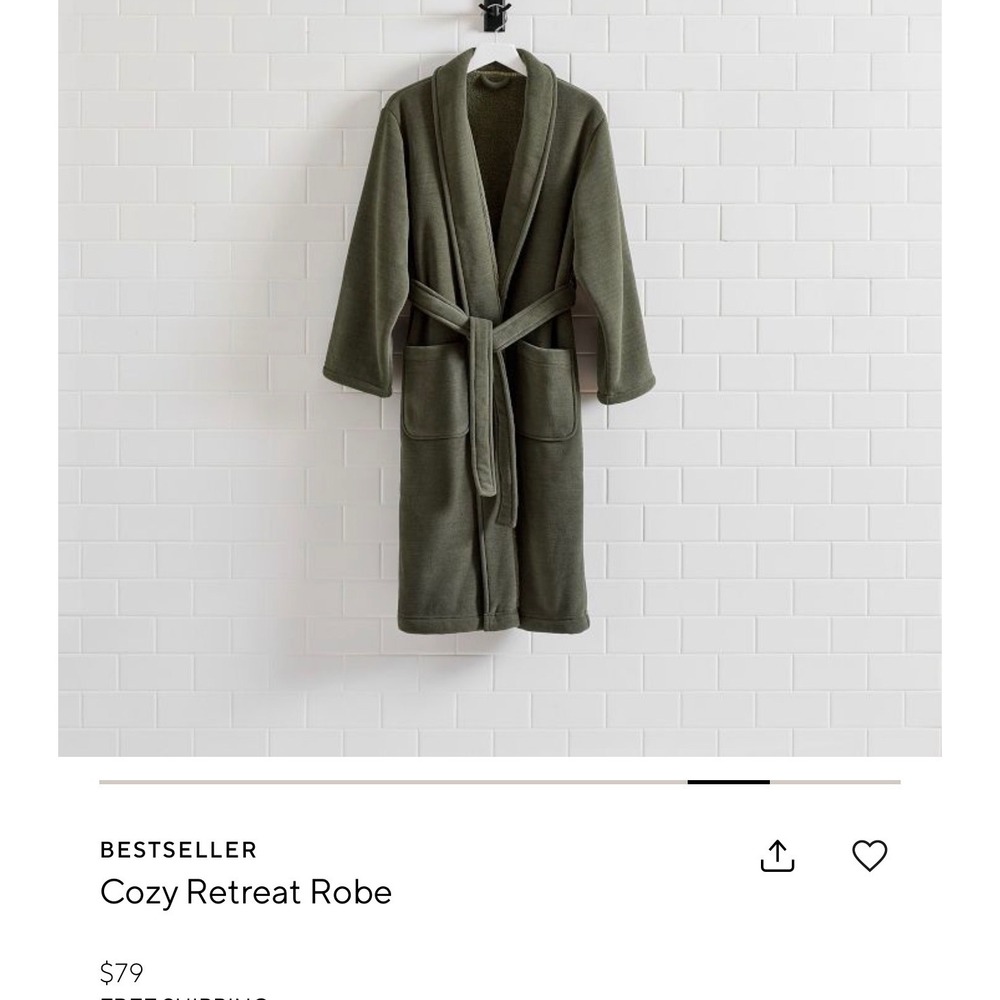 Pottery Barn Cozy Retreat Robe Loden Green Small 8528868 Unisex Shawl Collar